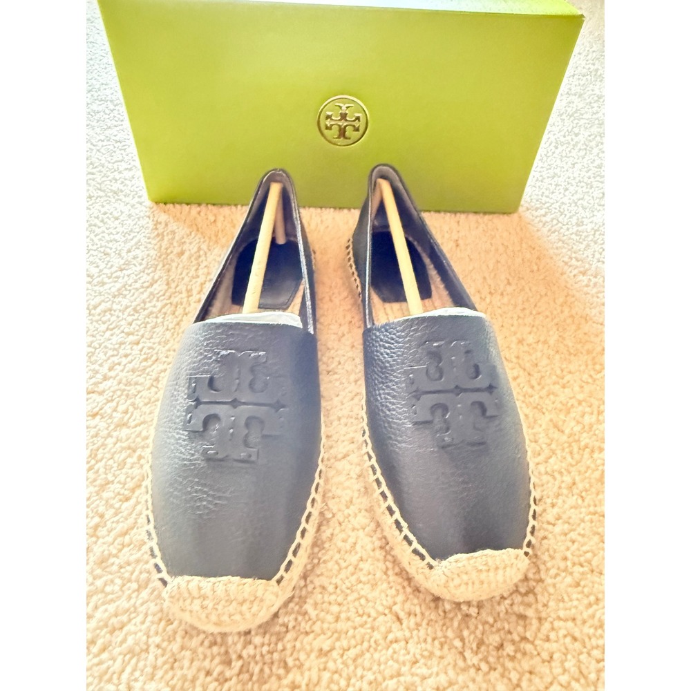 Tory Burch Stitch Logo Leather Espadrille Perfect Black Pebbled Flat 181312 6